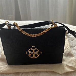 Tory Burch Black and Gold Crossbody Bag with Chain Strap